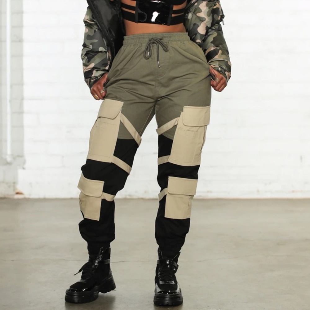 (SOLD) Block It Out Cargo Joggers - Olive/Combo - Picture 8 of 14